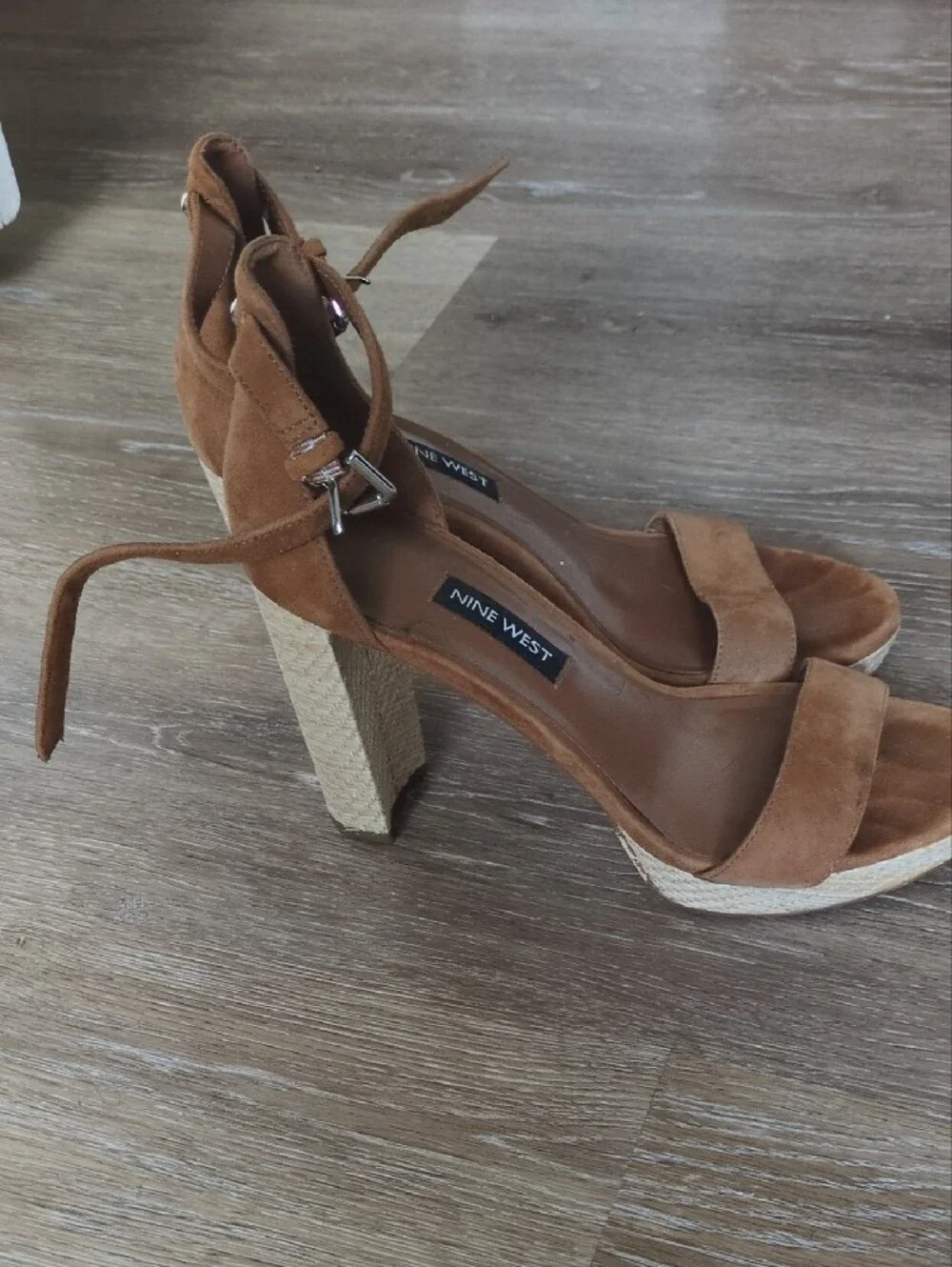 Nine West Brown Suede Platform Ankle-Strap Sandals